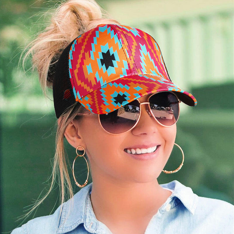 

Aztec Geometric Criss-Cross Mesh Splicing Baseball Cap, Watermelon red, 484077