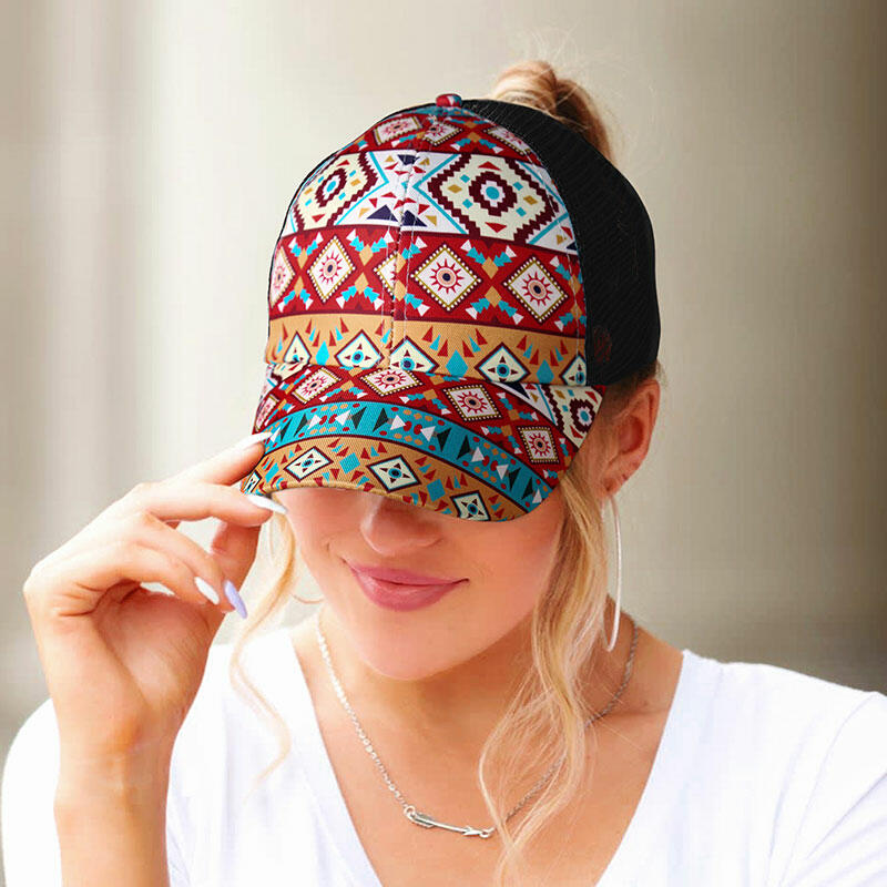 

Hats Aztec Geometric Mesh Splicing Criss-Cross Hollow Out Baseball Cap in Multicolor. Size