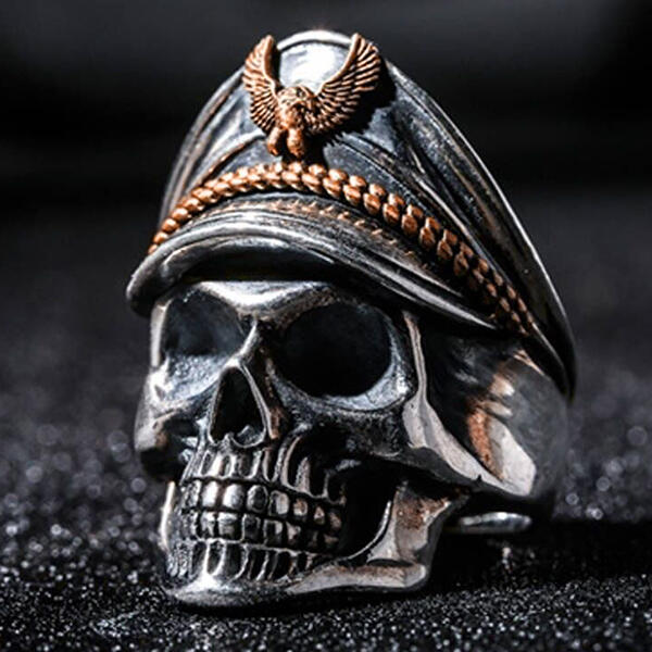 

Rings Vintage Soldier Skull Open Adjustable Ring in Silver. Size