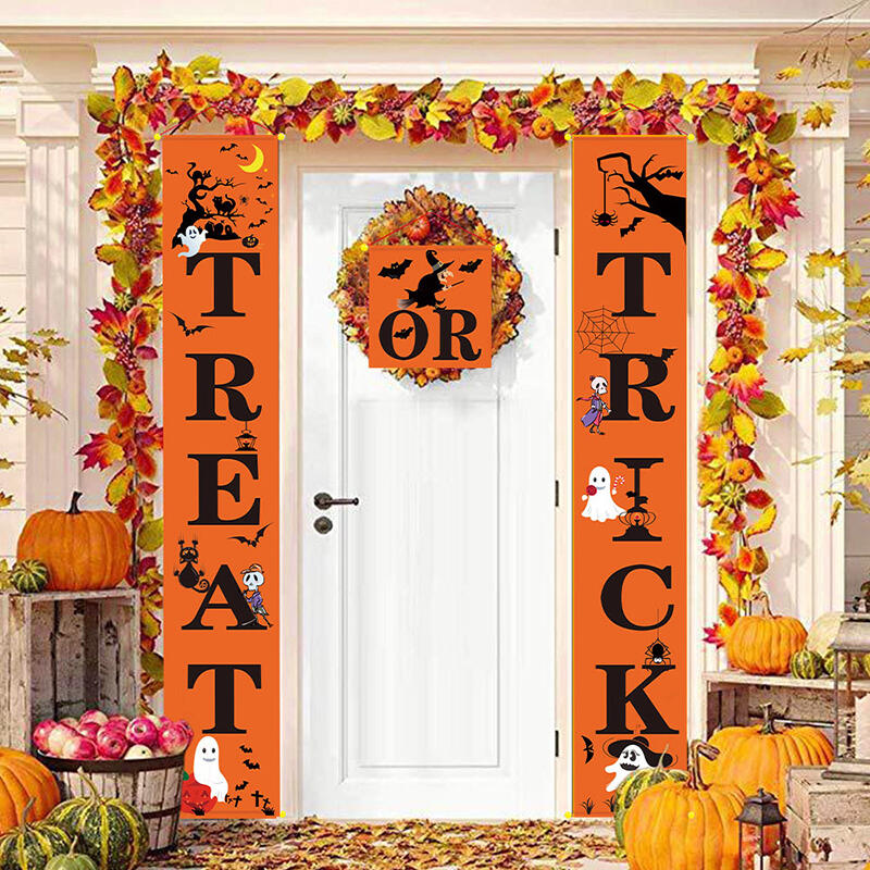 

Home Decor 3Pcs Halloween Trick or Treat Door Banner Hanging Flag Couplet in Black. Size