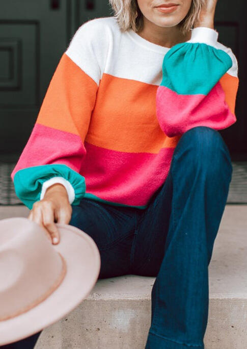 

Sweatshirts Colorful Striped Lantern Sleeve Sweatshirt in Multicolor. Size