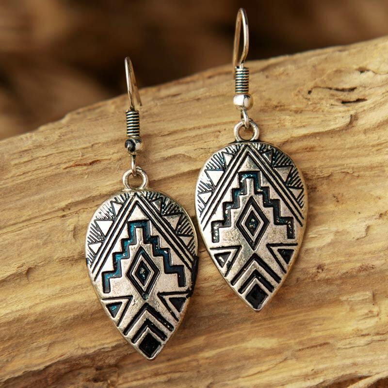 

Vintage Nepalese Geometric Pendant Earrings, Silver;coffee, 483958