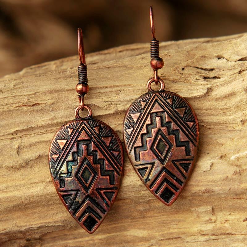 

Earrings Vintage Nepalese Geometric Pendant Earrings in Coffee. Size