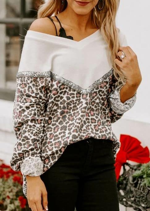

Leopard Sequined Splicing Blouse without Black Strap, 483966