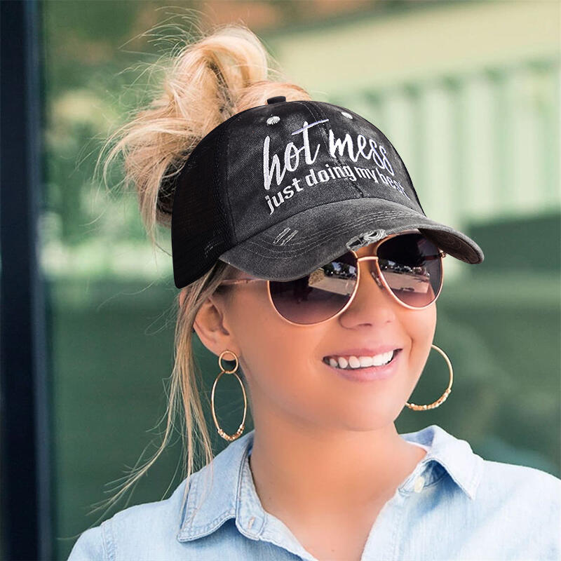 

Hot Mess Just Doing My Best Mesh Splicing Baseball Cap, Dark grey, 484072