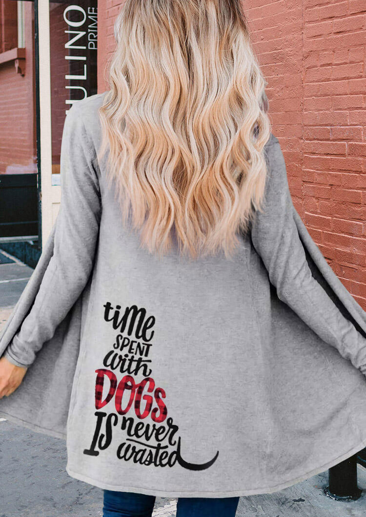 Time Spent With Dogs Is Never Wasted Plaid Cardigan - Gray