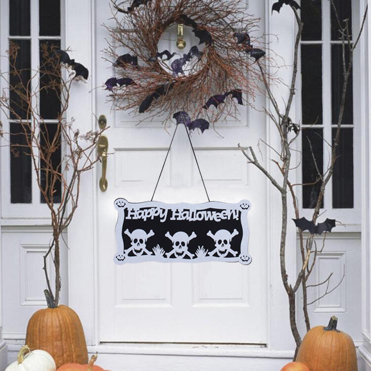 

Halloween Pumpkin Skull Spider Door Hanging Decoration in Black. Size