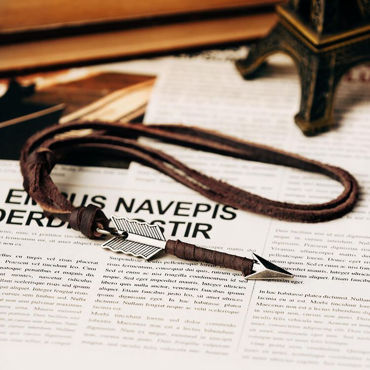 

Vintage Creative Arrow Pendant Leather Necklace, Coffee, 484228