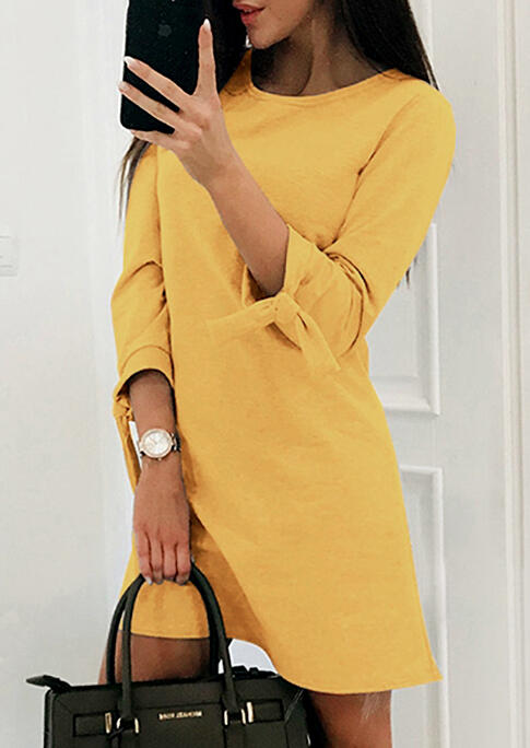 

Bowknot O-Neck Three Quarter Sleeve Mini Dress - Yellow, 480380