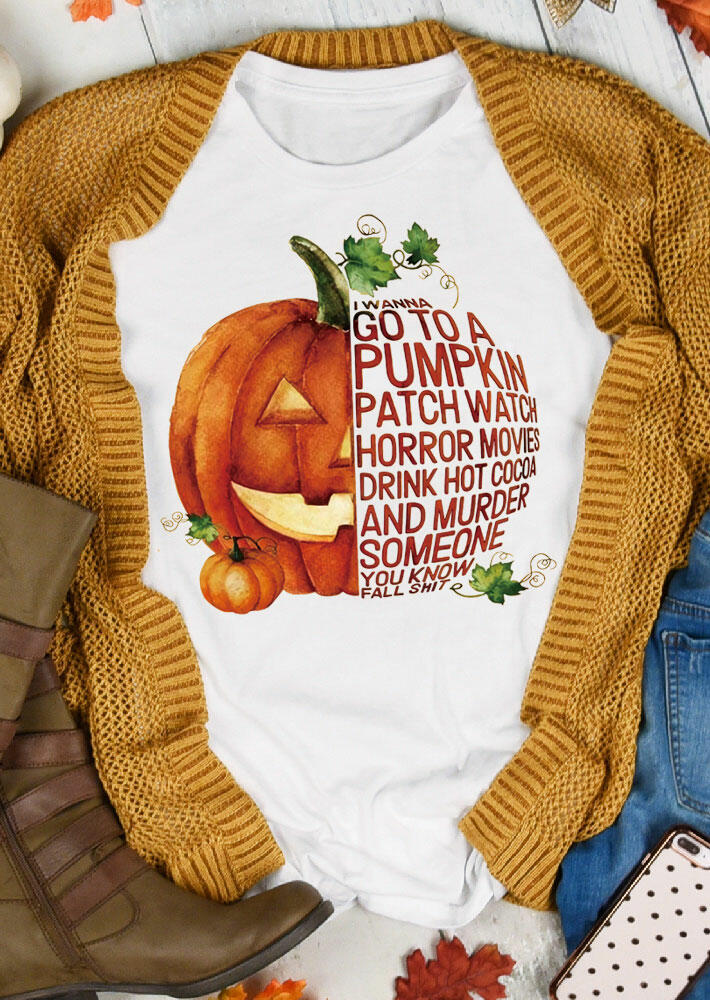 

T-shirts Halloween Pumpkin Watch Horror Movies T-Shirt Tee in White. Size