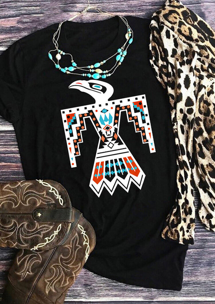 

Geometric Thunderbird O-Neck T-Shirt Tee - Black, 483788