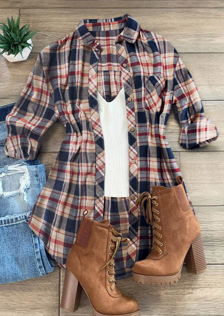 

Mini Dresses Plaid Asymmetric Button Pocket Shirt Mini Dress in Plaid. Size