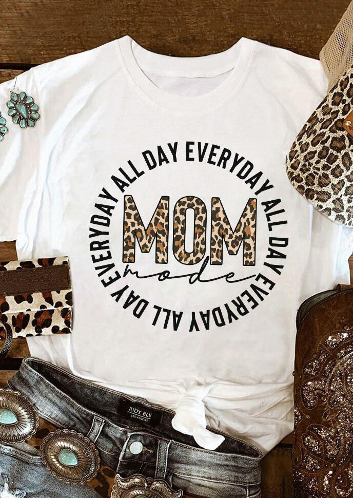 

Tees T-shirts Leopard Mom Mode All Day T-Shirt Tee in White. Size