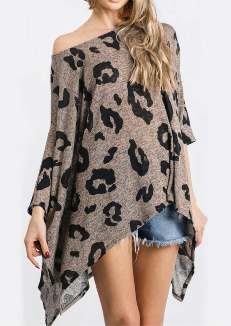 

Blouses Leopard Asymmetric Batwing Sleeve Blouse in Leopard. Size