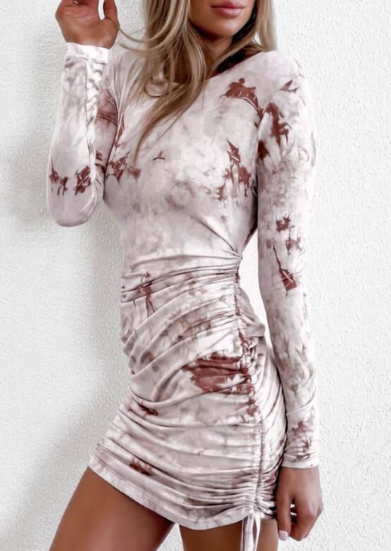 

Bodycon Dresses Tie Dye Ruched Drawstring Bodycon Dress in Multicolor. Size