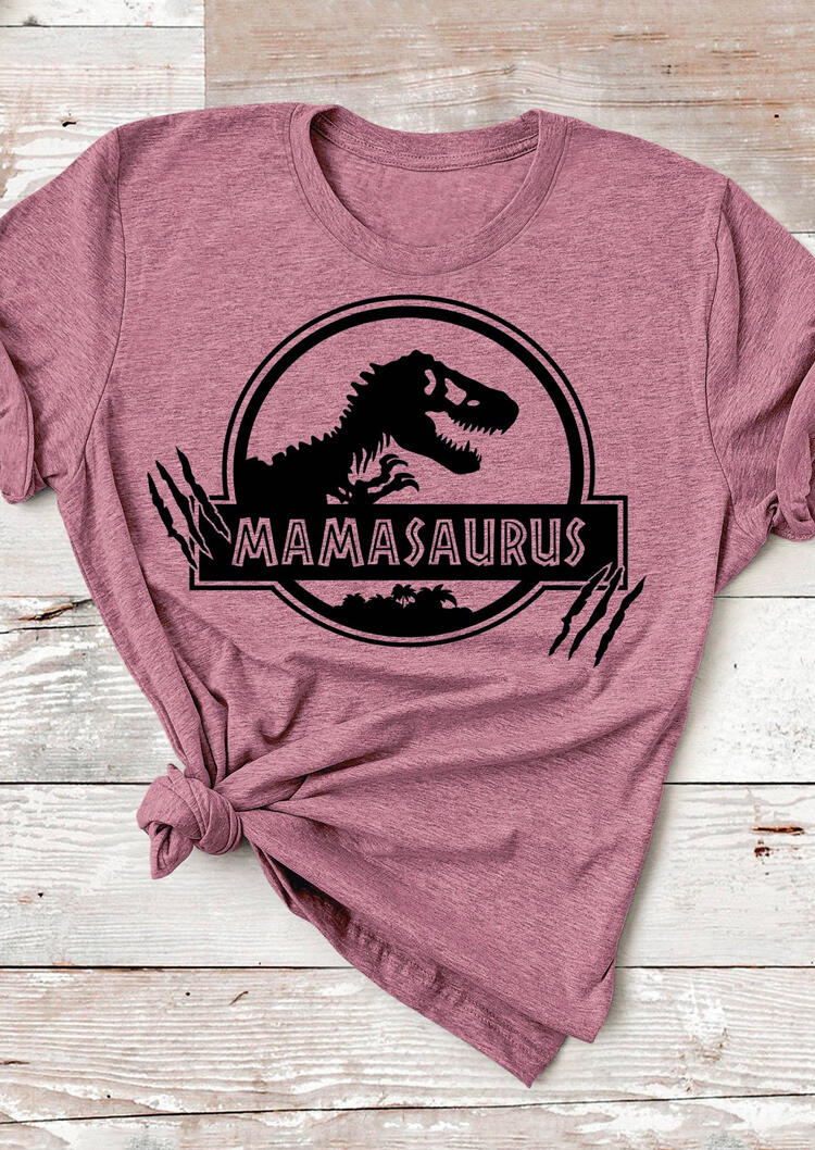 

Mamasaurus Dinosaur Mom O-Neck T-Shirt Tee - Cameo Brown, 484218