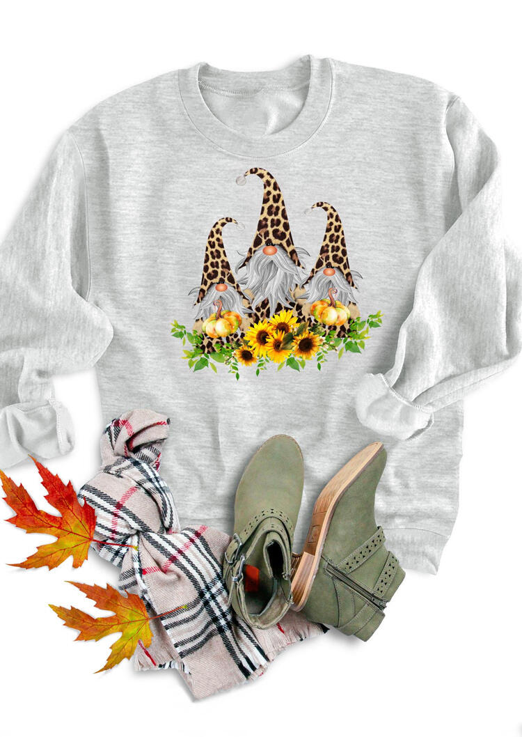 

Thanksgiving Leopard Gnomies Pumpkin Sunflower Sweatshirt - Gray, 484226