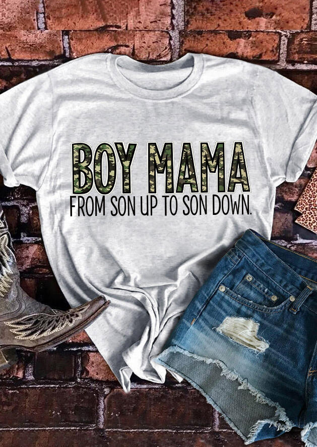 

T-shirts Tees Boy Mama Camouflage Letter T-Shirt Tee in Light Grey. Size: ,XL