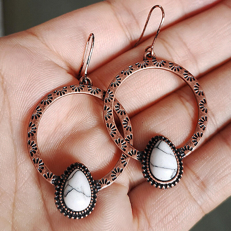 

Vintage Water Drop Turquoise Round Earrings, Rose gold, 484324