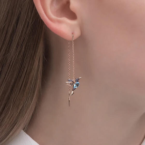 

Hummingbird Rhinestone Stud Threader Long Drop Earrings, Lake blue;peach red, 484329