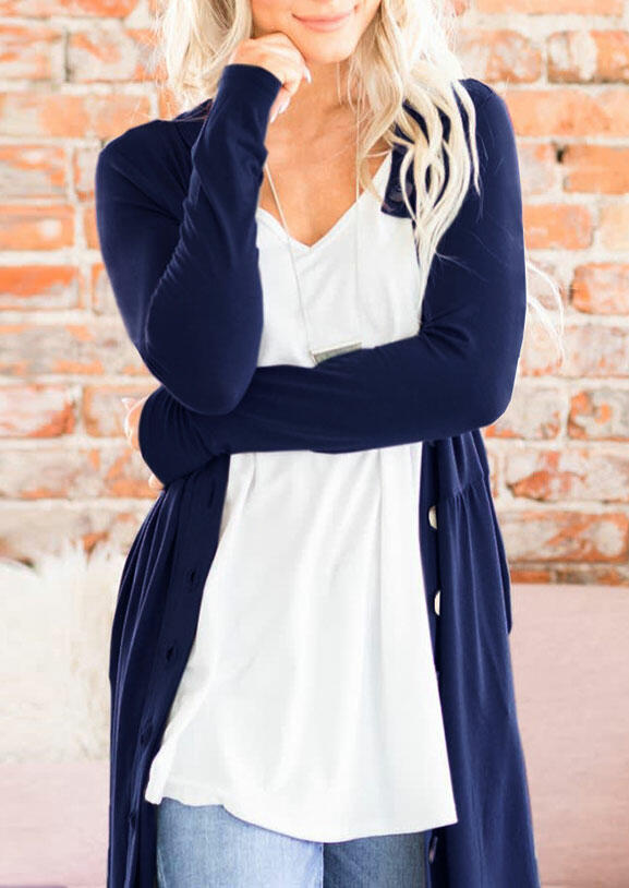 

Ruffled Pocket Button Long Sleeve Cardigan - Royal Blue, 484455