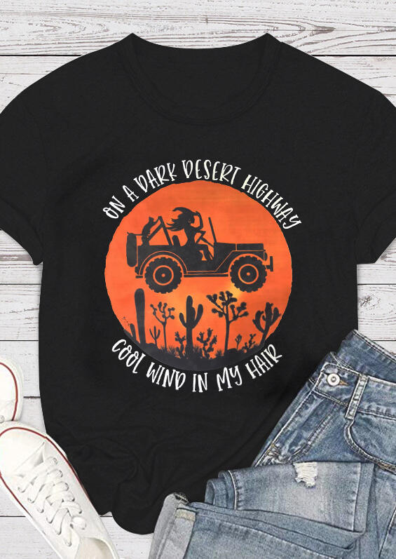 

Tees T-shirts Cactus Truck On A Dark Desert Highway T-Shirt Tee in Black. Size