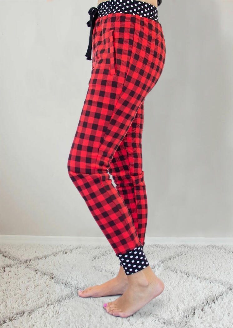 

Pants Buffalo Plaid Polka Dot Splicing Pocket Casual Pants in Plaid. Size