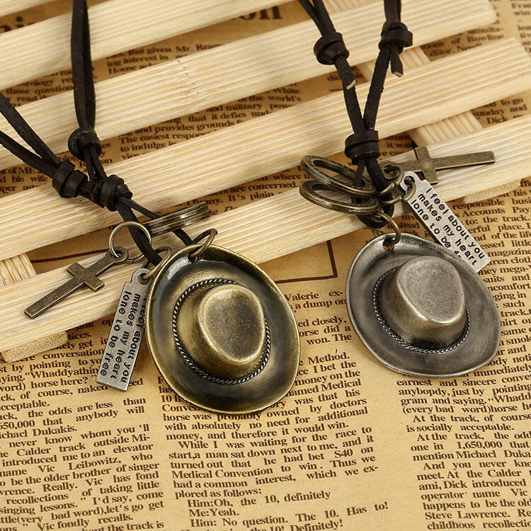 

Necklaces Vintage Cowboy Hat Cross Pendant Neckalce in Gold,Silver. Size