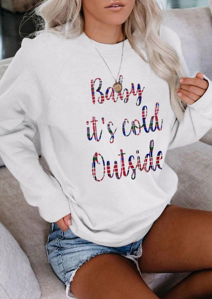 

Baby It' Cold Outside Serape Striped Letter Sweatshirt - White, 484557