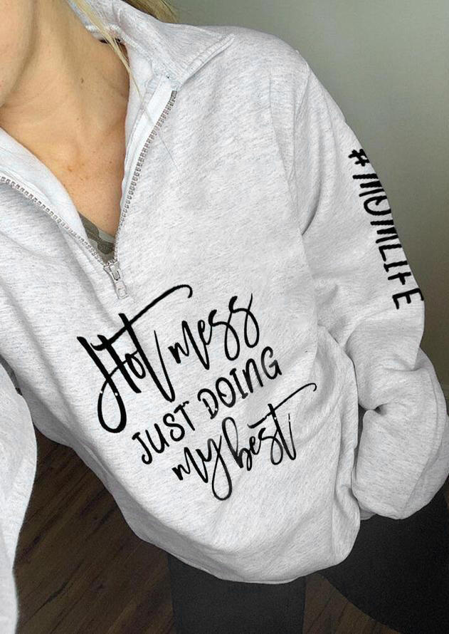 

Sweatshirts Hot Mess Just Doing My Best Mom Life Sweatshirt in Light Grey. Size