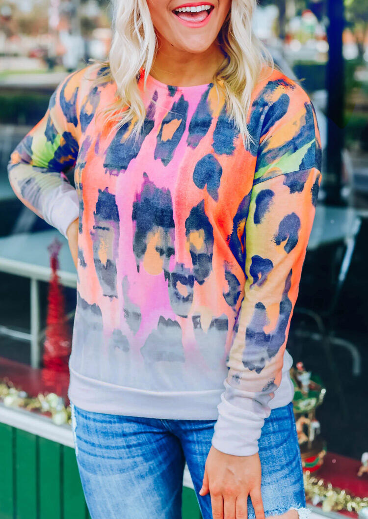 

Sweatshirts Colorful Leopard Gradient O-Neck Sweatshirt in Leopard. Size