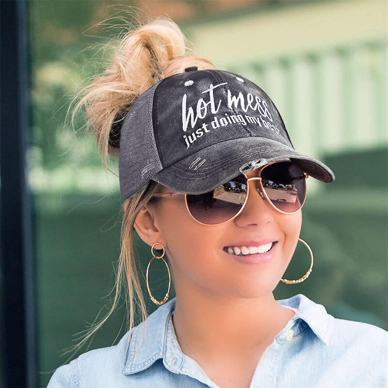 

Hot Mess Just Doing My Best Mesh Splicing Baseball Cap, Gray, 484581