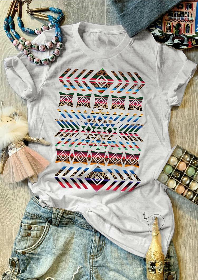 

Tees T-shirts Aztec Geometric Serape Striped Leopard T-Shirt Tee in Light Grey. Size