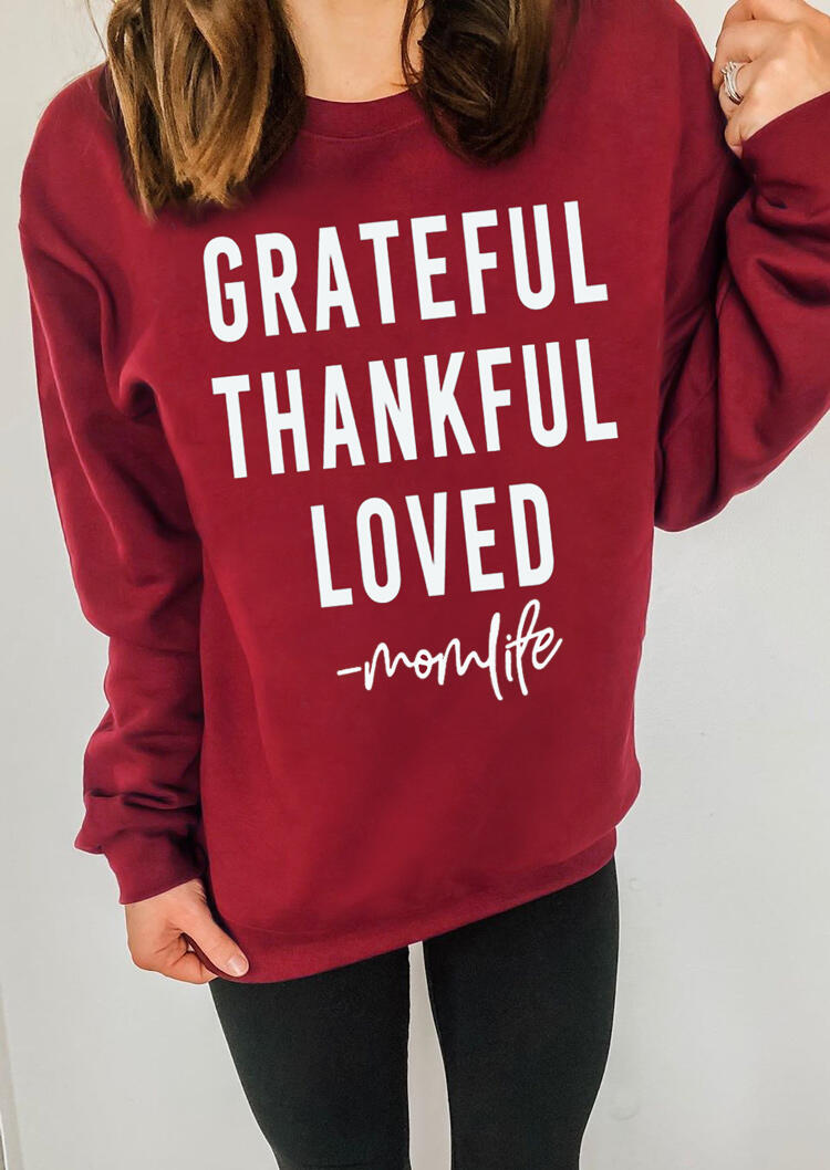 

Thanksgiving Grateful Thankful Loved Mom Life Sweatshirt - Red, 484371