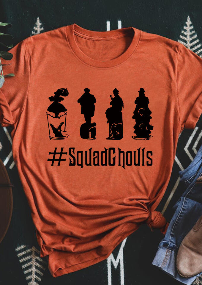 

Tees T-shirts Halloween Squlad Ghouls O-Neck T-Shirt Tee in Orange. Size