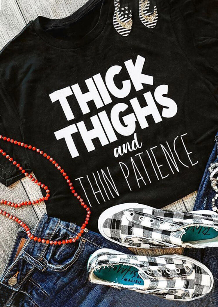 Thick Thighs Graphic O-Neck T-Shirt Tee - Black