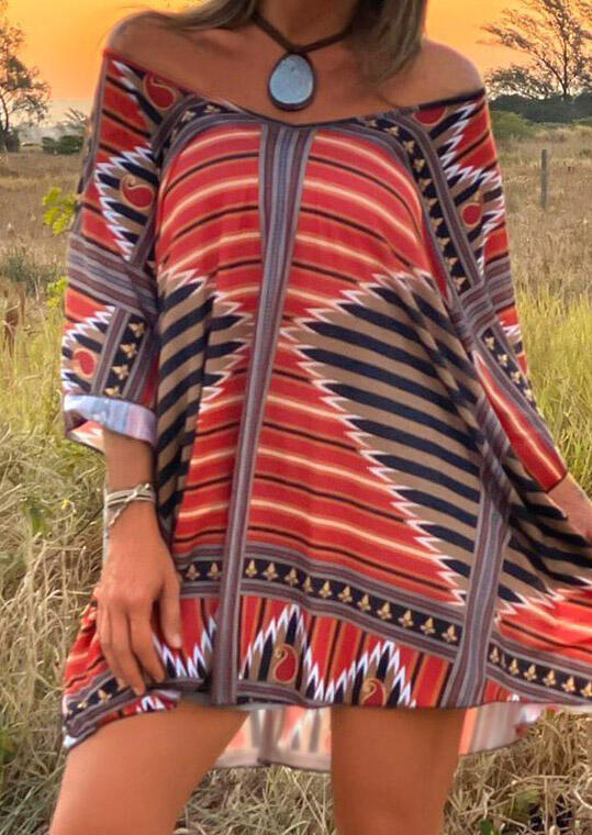 

Mini Dresses Aztec Geometric Off Shoulder Batwing Sleeve Mini Dress in Multicolor. Size