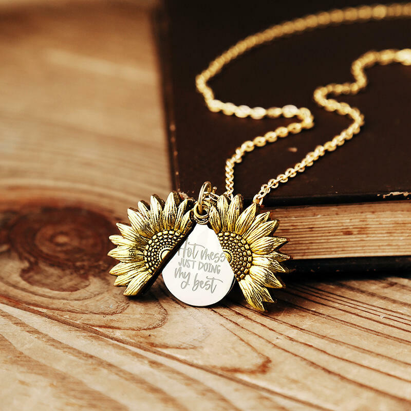 

Hot Mess Just Doing My Best Sunflower Locket Pendant Necklace, Gold;silver, 484649