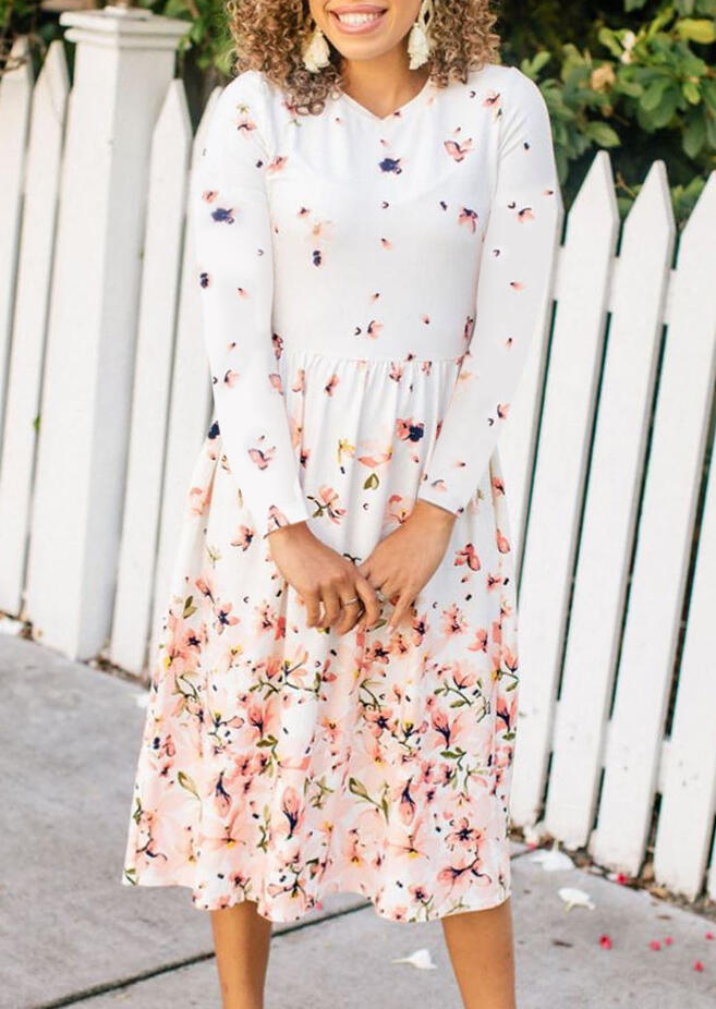 

Casual Dresses Floral Ruffled Pocket Casual Dress in White. Size: S,M,,XL