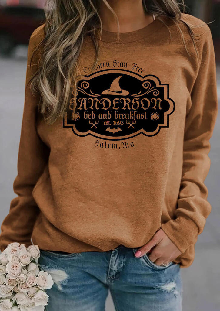 

Halloween Spider Sanderson Witch Hat Letter Sweatshirt - Brown, 484705