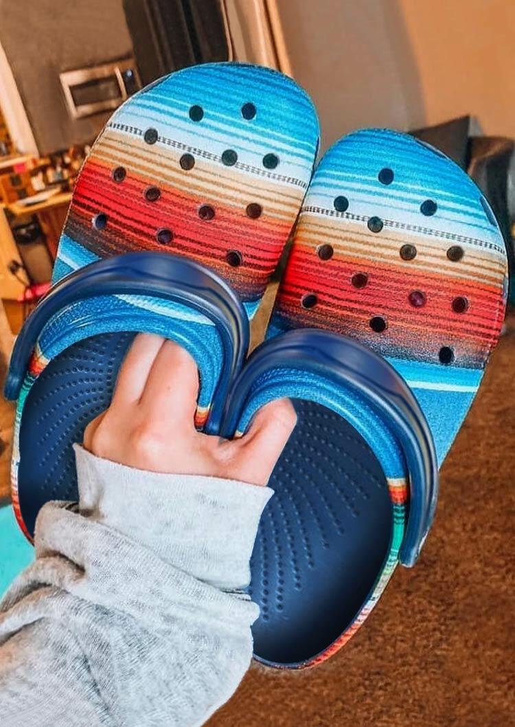 

Serape Striped Hollow Out Slip On Flat Sandals, Multicolor, 483587