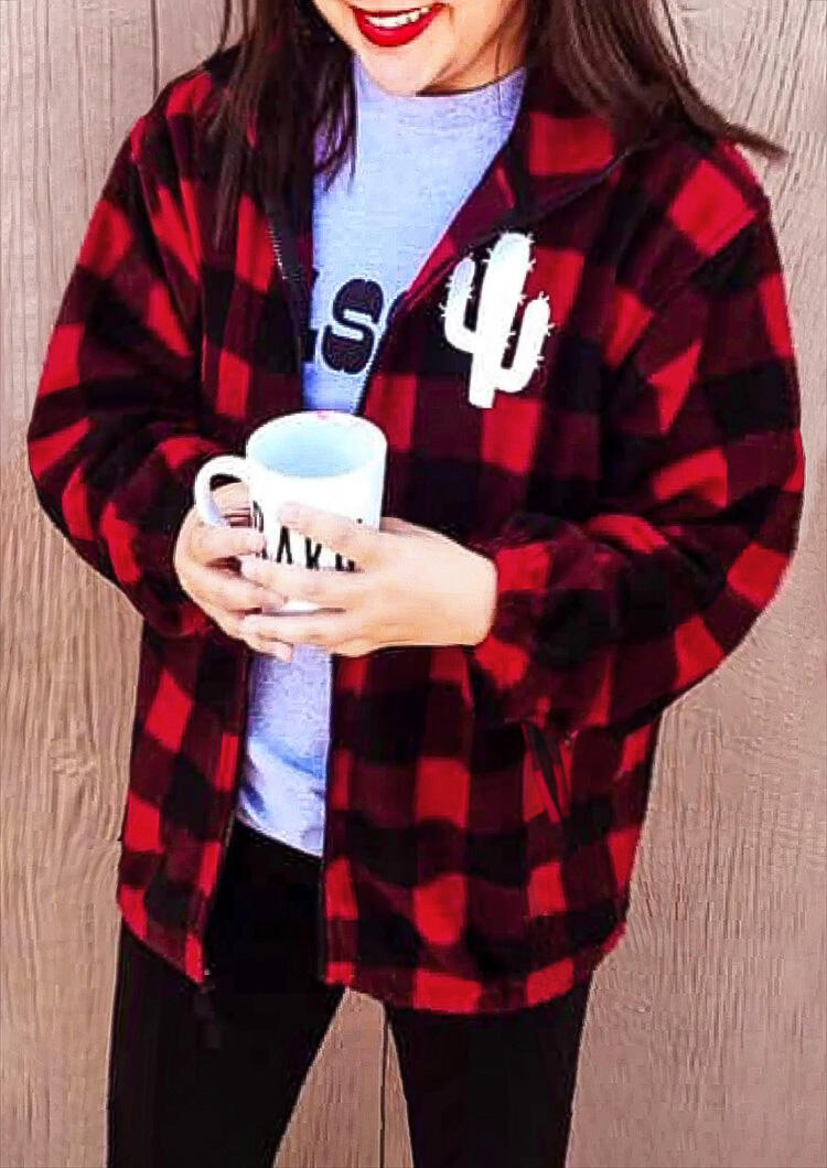 Buffalo Plaid Cactus Long Sleeve Jacket Coat