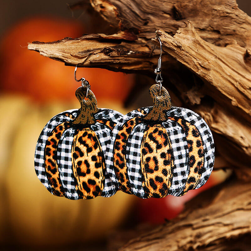 

Thanksgiving Plaid Sunflower Leopard Pumpkin Leather Earrings, Yellow;plaid, 484420
