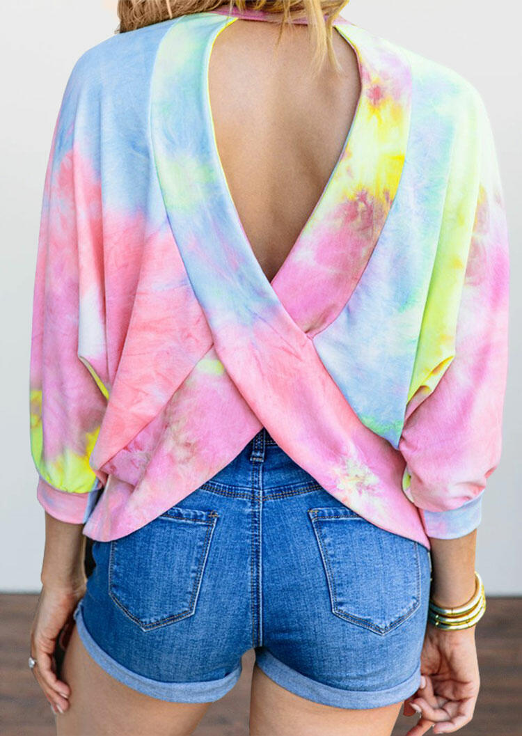 

Tie Dye Open Back Batwing Sleeve Blouse, Multicolor, 484457