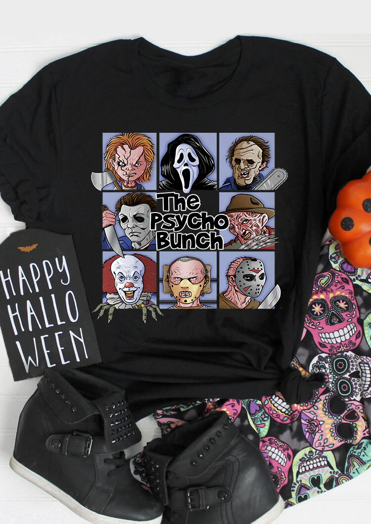 

Tees T-shirts Halloween Horror Movie The Psycho Bunch Graphic T-Shirt Tee in Black. Size: ,M