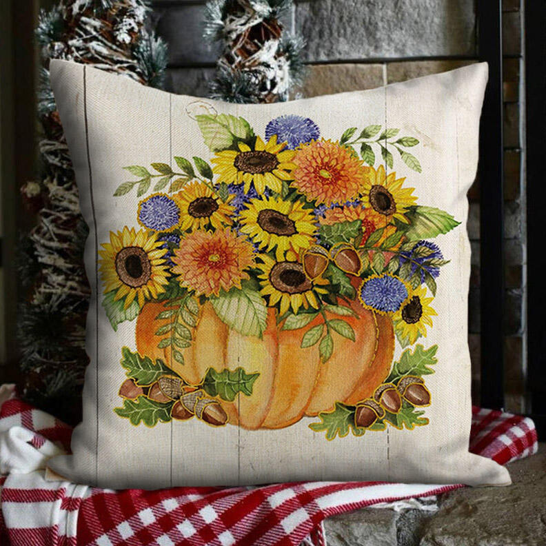 

Thanksgiving Pumpkin Sunflower Oil Painting Pillowcase without Pillow, Pattern1;pattern2, 484598