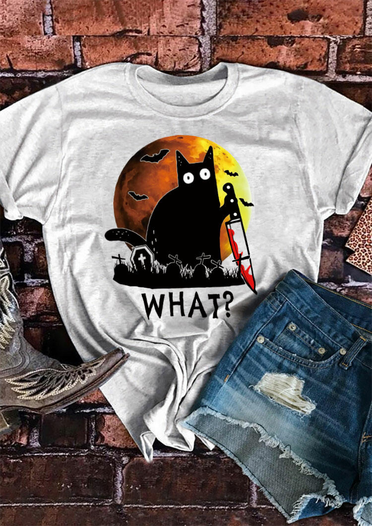 

Halloween Black Cat Bat Cross T-Shirt Tee - Light Grey, 484653