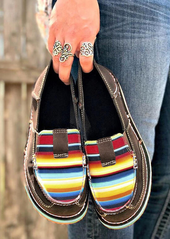 Serape Striped Splicing Flat Canvas Sneakers - Dark Coffee