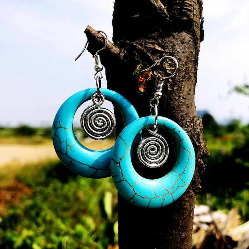 

Bohemian Turquoise Bird Nest Swirl Earrings, Gold;silver;lake blue, 484853