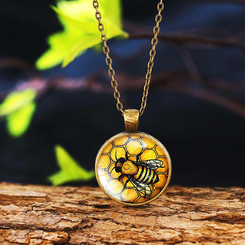

Vintage Bee Gemstone Pendant Necklace, Black;gold;silver, 484854